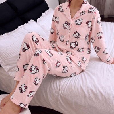 Winter Micro Polar Fleece All Over Printed Sleepwear || Long Sleeve Pajamas Set for Women's